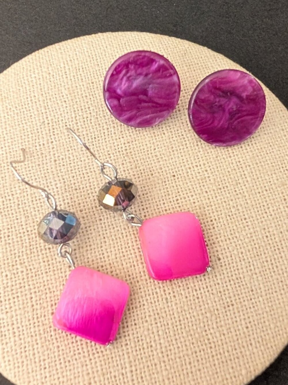 2 pairs of purple and pink earrings